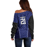 Custom Basketball New Zealand Off Shoulder Sweater Blue Maori Ta Moko Indigenous - Polynesian Pride