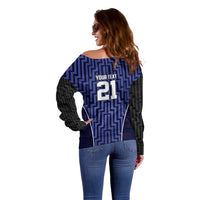 Custom Basketball New Zealand Off Shoulder Sweater Blue Maori Ta Moko Indigenous - Polynesian Pride