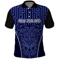 Custom Basketball New Zealand Polo Shirt Blue Maori Ta Moko Indigenous LT9 Blue - Polynesian Pride