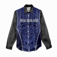 Custom Basketball New Zealand Women Casual Shirt Blue Maori Ta Moko Indigenous LT9 - Polynesian Pride