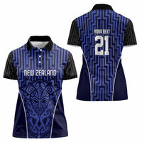 Custom Basketball New Zealand Women Polo Shirt Blue Maori Ta Moko Indigenous - Polynesian Pride