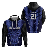 Custom Basketball New Zealand Zip Hoodie Blue Maori Ta Moko Indigenous LT9 - Polynesian Pride