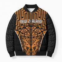 Custom Basketball New Zealand Bomber Puffer Jacket Gold Maori Ta Moko Indigenous - Polynesian Pride