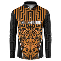 Custom Basketball New Zealand Button Sweatshirt Gold Maori Ta Moko Indigenous - Polynesian Pride