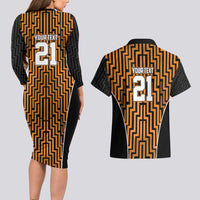 Custom Basketball New Zealand Couples Matching Long Sleeve Bodycon Dress and Hawaiian Shirt Gold Maori Ta Moko Indigenous - Polynesian Pride