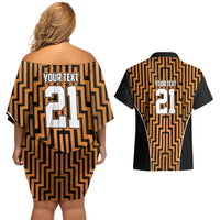 Custom Basketball New Zealand Couples Matching Off Shoulder Short Dress and Hawaiian Shirt Gold Maori Ta Moko Indigenous LT9 - Polynesian Pride