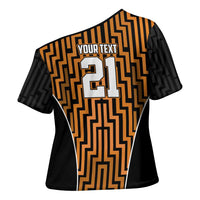 Custom Basketball New Zealand Cross Shoulder Shirt Gold Maori Ta Moko Indigenous - Polynesian Pride