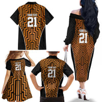 Custom Basketball New Zealand Family Matching Off The Shoulder Long Sleeve Dress and Hawaiian Shirt Gold Maori Ta Moko Indigenous LT9 - Polynesian Pride