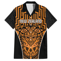 Custom Basketball New Zealand Family Matching Off The Shoulder Long Sleeve Dress and Hawaiian Shirt Gold Maori Ta Moko Indigenous LT9 Dad's Shirt - Short Sleeve Gold - Polynesian Pride
