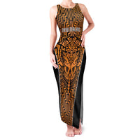 Custom Basketball New Zealand Family Matching Tank Maxi Dress and Hawaiian Shirt Gold Maori Ta Moko Indigenous LT9 Mom's Dress Gold - Polynesian Pride