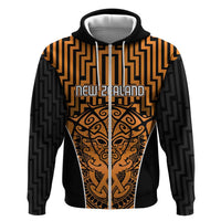 Custom Basketball New Zealand Hoodie Gold Maori Ta Moko Indigenous - Polynesian Pride