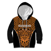Custom Basketball New Zealand Kid Hoodie Gold Maori Ta Moko Indigenous LT9 Hoodie Gold - Polynesian Pride