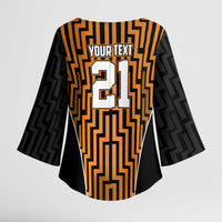 Custom Basketball New Zealand Kimono Sleeve Blouse Gold Maori Ta Moko Indigenous LT9 - Polynesian Pride
