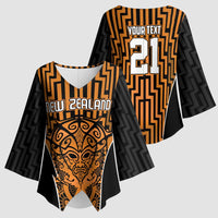Custom Basketball New Zealand Kimono Sleeve Blouse Gold Maori Ta Moko Indigenous LT9 - Polynesian Pride