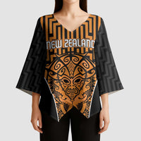 Custom Basketball New Zealand Kimono Sleeve Blouse Gold Maori Ta Moko Indigenous LT9 - Polynesian Pride