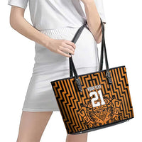 Custom Basketball New Zealand Leather Tote Bag Gold Maori Ta Moko Indigenous LT9 - Polynesian Pride