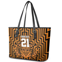 Custom Basketball New Zealand Leather Tote Bag Gold Maori Ta Moko Indigenous LT9 - Polynesian Pride