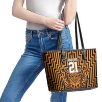Custom Basketball New Zealand Leather Tote Bag Gold Maori Ta Moko Indigenous LT9 - Polynesian Pride