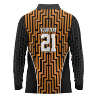 Custom Basketball New Zealand Long Sleeve Polo Shirt Gold Maori Ta Moko Indigenous LT9 - Polynesian Pride