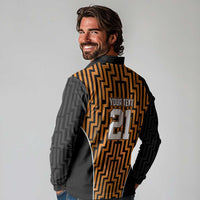 Custom Basketball New Zealand Long Sleeve Polo Shirt Gold Maori Ta Moko Indigenous LT9 - Polynesian Pride