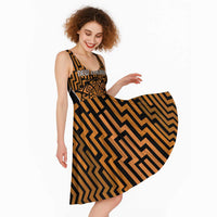 Custom Basketball New Zealand Midi Dress Gold Maori Ta Moko Indigenous LT9 - Polynesian Pride