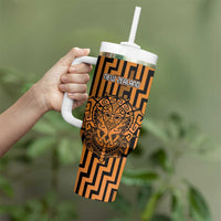Custom Basketball New Zealand Tumbler With Handle Gold Maori Ta Moko Indigenous LT9 - Polynesian Pride