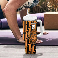 Custom Basketball New Zealand Tumbler With Handle Gold Maori Ta Moko Indigenous LT9 - Polynesian Pride