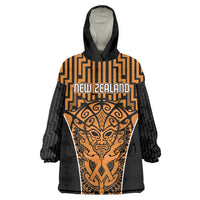 Custom Basketball New Zealand Wearable Blanket Hoodie Gold Maori Ta Moko Indigenous LT9 One Size Gold - Polynesian Pride