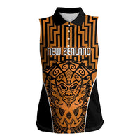 Custom Basketball New Zealand Women Sleeveless Polo Shirt Gold Maori Ta Moko Indigenous LT9 Female Gold - Polynesian Pride