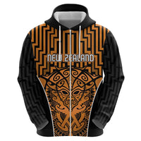 Custom Basketball New Zealand Zip Hoodie Gold Maori Ta Moko Indigenous LT9 - Polynesian Pride