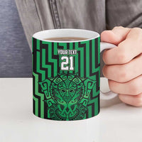 Custom Basketball New Zealand Ceramic Mug Green Maori Ta Moko Indigenous - Polynesian Pride