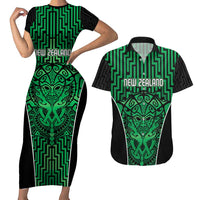 Custom Basketball New Zealand Couples Matching Short Sleeve Bodycon Dress and Hawaiian Shirt Green Maori Ta Moko Indigenous - Polynesian Pride