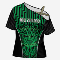 Custom Basketball New Zealand Cross Shoulder Shirt Green Maori Ta Moko Indigenous - Polynesian Pride