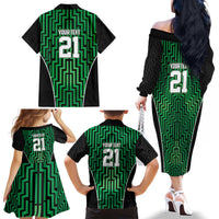 Custom Basketball New Zealand Family Matching Off The Shoulder Long Sleeve Dress and Hawaiian Shirt Green Maori Ta Moko Indigenous LT9 - Polynesian Pride