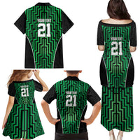 Custom Basketball New Zealand Family Matching Puletasi and Hawaiian Shirt Green Maori Ta Moko Indigenous - Polynesian Pride