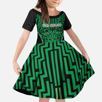 Custom Basketball New Zealand Kid Short Sleeve Dress Green Maori Ta Moko Indigenous LT9 KID Green - Polynesian Pride