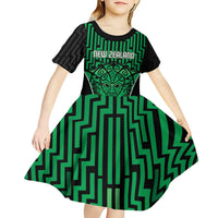 Custom Basketball New Zealand Kid Short Sleeve Dress Green Maori Ta Moko Indigenous LT9 - Polynesian Pride