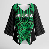 Custom Basketball New Zealand Kimono Sleeve Blouse Green Maori Ta Moko Indigenous LT9 Female Green - Polynesian Pride