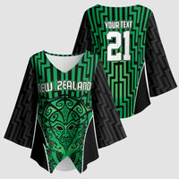 Custom Basketball New Zealand Kimono Sleeve Blouse Green Maori Ta Moko Indigenous LT9 - Polynesian Pride