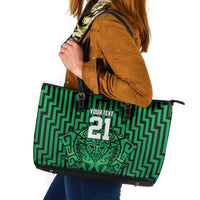 Custom Basketball New Zealand Leather Tote Bag Green Maori Ta Moko Indigenous LT9 Green - Polynesian Pride