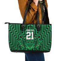Custom Basketball New Zealand Leather Tote Bag Green Maori Ta Moko Indigenous LT9 - Polynesian Pride