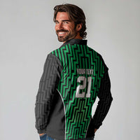Custom Basketball New Zealand Long Sleeve Polo Shirt Green Maori Ta Moko Indigenous LT9 - Polynesian Pride