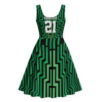 Custom Basketball New Zealand Midi Dress Green Maori Ta Moko Indigenous LT9 - Polynesian Pride
