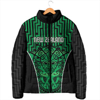 Custom Basketball New Zealand Padded Jacket Green Maori Ta Moko Indigenous - Polynesian Pride