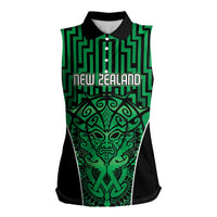Custom Basketball New Zealand Women Sleeveless Polo Shirt Green Maori Ta Moko Indigenous LT9 Female Green - Polynesian Pride