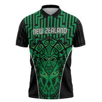 Custom Basketball New Zealand Zipper Polo Shirt Green Maori Ta Moko Indigenous LT9 Green - Polynesian Pride