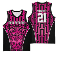 Custom Basketball New Zealand Basketball Jersey Pink Maori Ta Moko Indigenous - Polynesian Pride