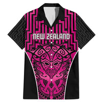 Custom Basketball New Zealand Family Matching Mermaid Dress and Hawaiian Shirt Pink Maori Ta Moko Indigenous LT9 Dad's Shirt - Short Sleeve Pink - Polynesian Pride