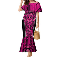 Custom Basketball New Zealand Family Matching Mermaid Dress and Hawaiian Shirt Pink Maori Ta Moko Indigenous LT9 Mom's Dress Pink - Polynesian Pride