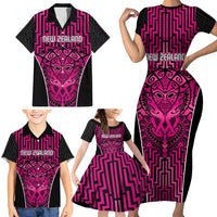 Custom Basketball New Zealand Family Matching Short Sleeve Bodycon Dress and Hawaiian Shirt Pink Maori Ta Moko Indigenous LT9 - Polynesian Pride
